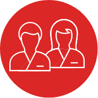 Ícono rojo de dos profesionales de enfermería.