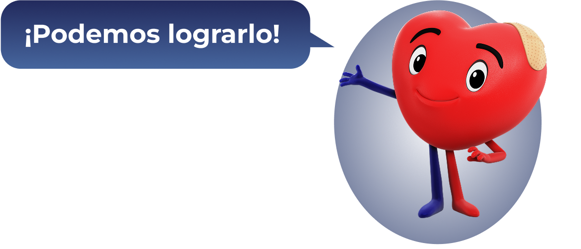 Corazón animado diciendo "¡Podemos lograrlo!".