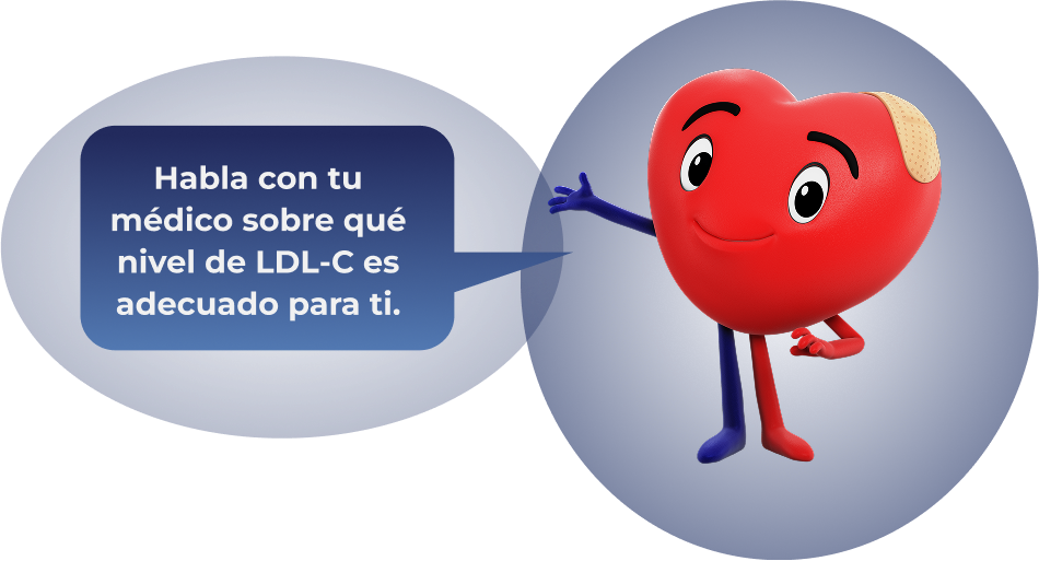 Corazón animado con texto que dice "Habla con tu médico sobre qué nivel de LDL-C es adecuado para ti".