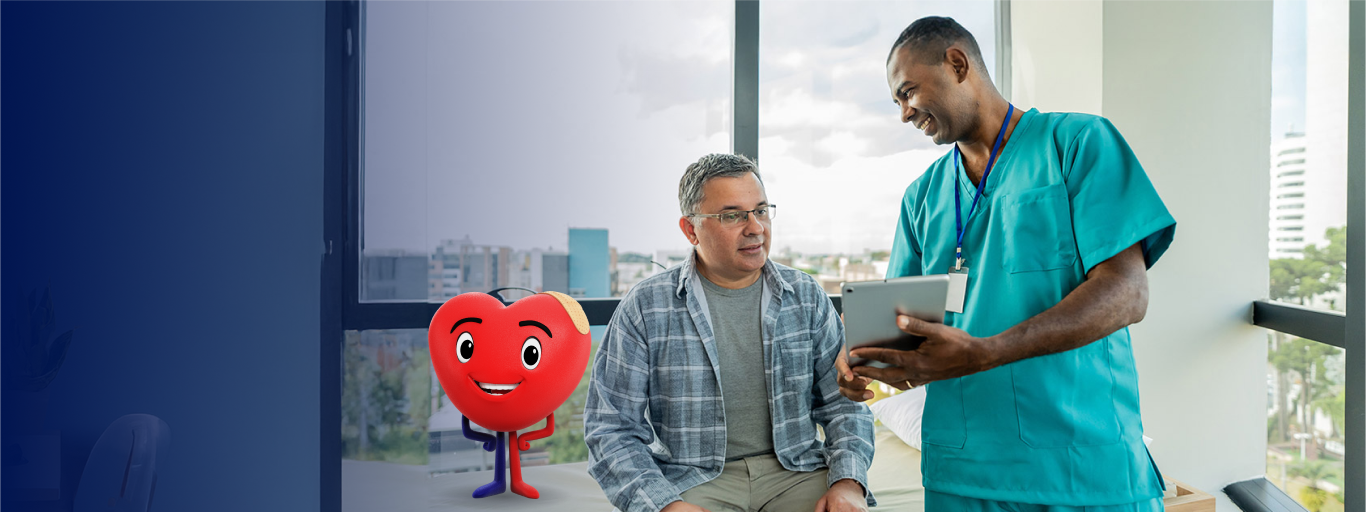 Paciente y doctor charlando, con texto "Conoce los números".