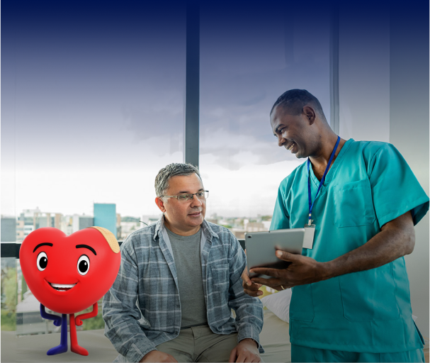 Paciente y doctor charlando, con texto "Conoce los números".